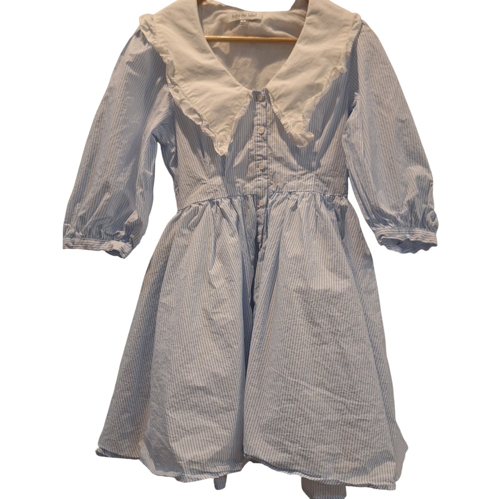 Sofie the Label Buttondown Dress Sz S Blue Stripe Peter Pan Collar Spring Easter